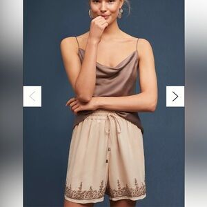 Maeve Beaded Shorts Anthropologie Elastic Waist Drawstring Lined Cream Size MD